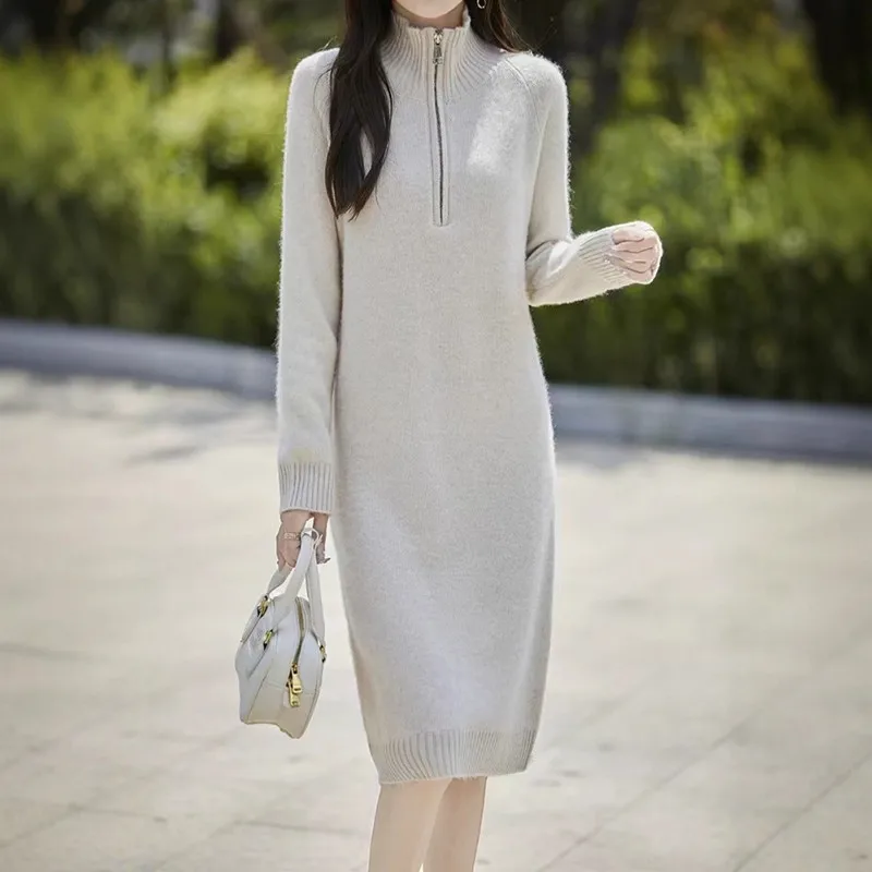 

Knee Length Pullover Leopard Sweaters Jumpers Women Chunky Halter Neck Christmas University Female Coquette Half-Turtleneck Hem