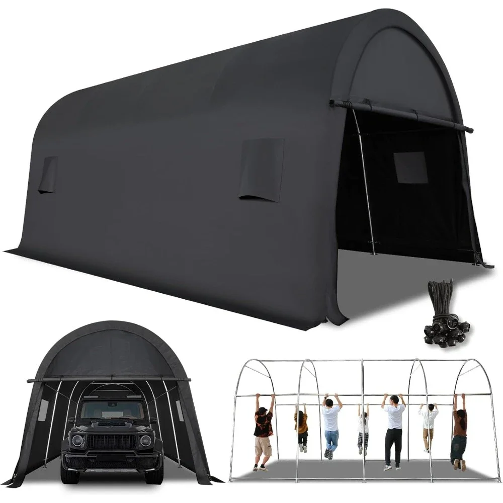 

Carport Heavy Duty, Portable Garage, Carport Canopy with All-Steel Metal Frame & Vents, Round Style Outdoor Storage