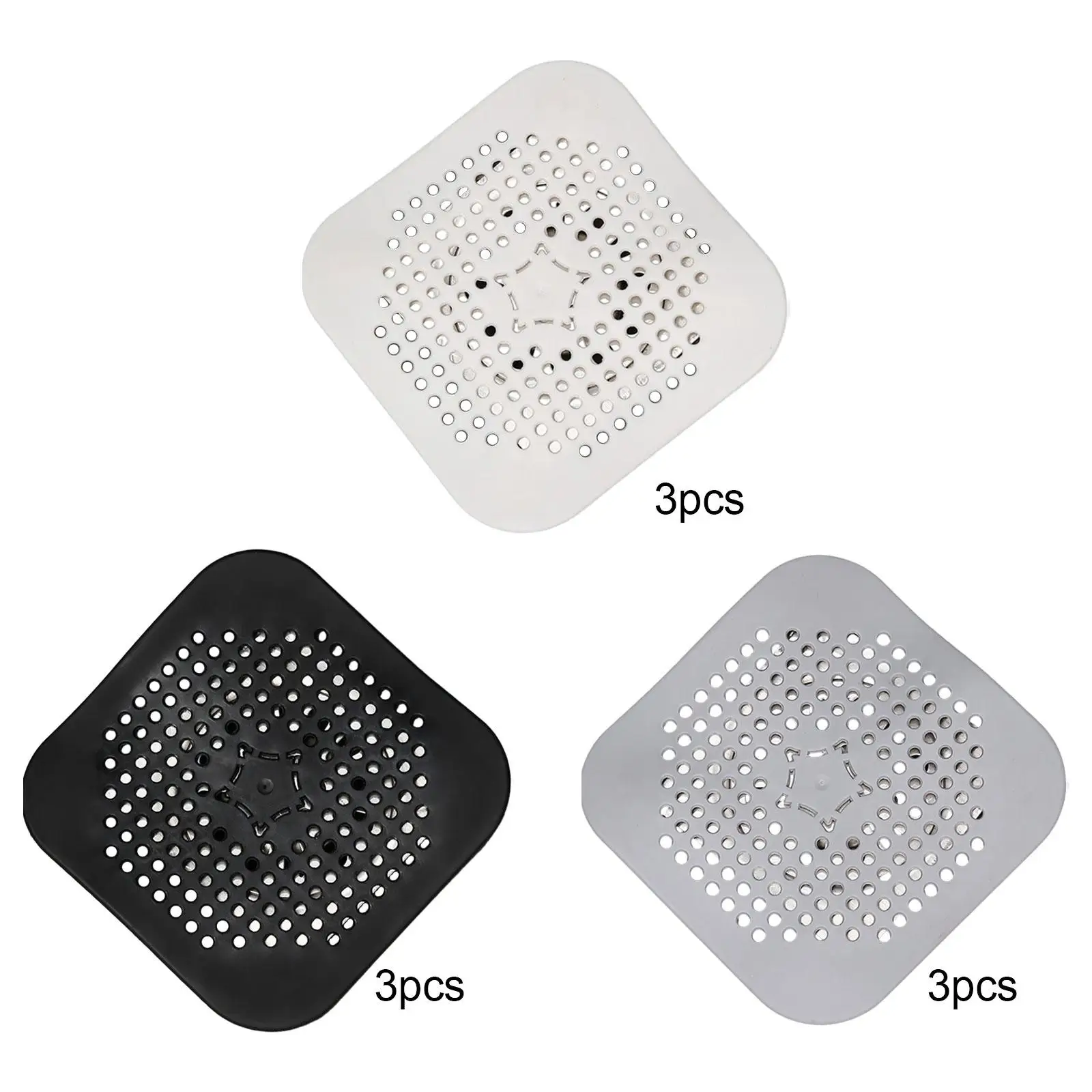 Coperchio di scarico in Silicone da 3 pezzi con ventosa filtro piatto flessibile raccoglitore per capelli per lavabi doccia filtro da cucina per bagno
