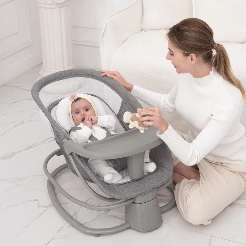 Chaise à Bascule Électrique pour Bébé, avec Musique Bluetooth, Inclinable, Télécommande Intelligente, Confortable