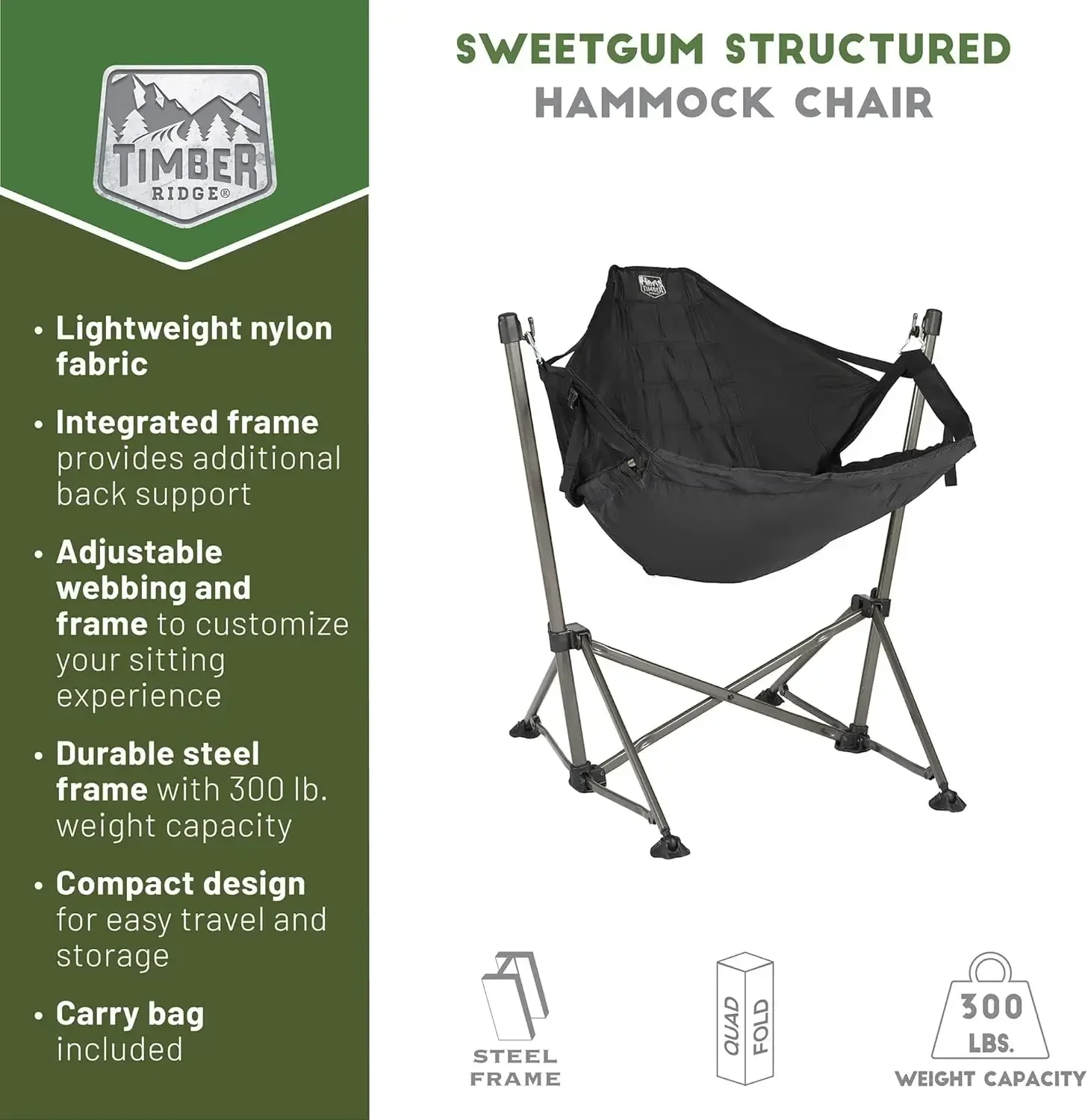 Portable Hammock Camping Chair, Padded Folding Swing Hammock Chair with Stand, Heavy Duty Hammock Camp  with Carry