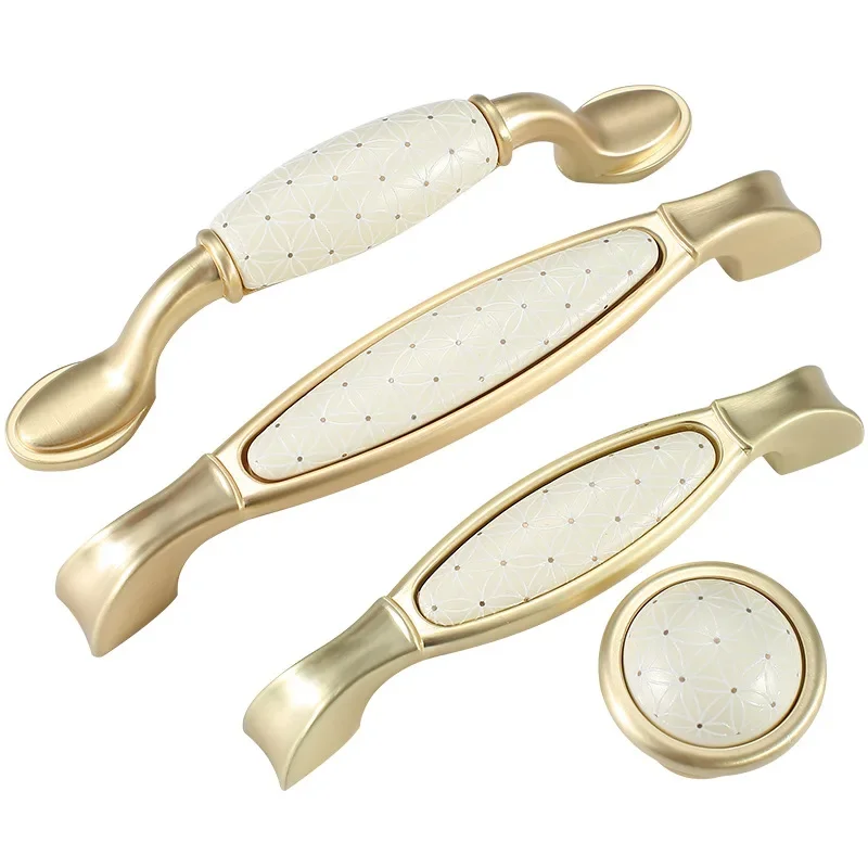 European Creamic Gold and White Cabinet Handles Zinc Alloy Drawer Pulls Kitchen Door Knobs Furniture Handle Hardware