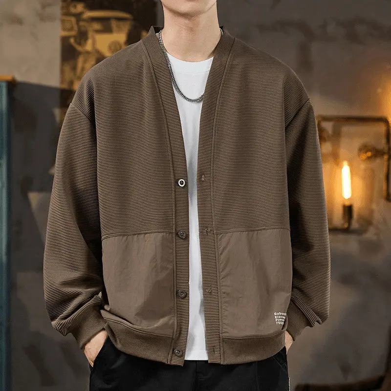 Men's Striped Open Front Cardigan Sweatshirt Casual Loose Fit Single Breasted Shawl Collar Long Sleeve Spring Autumn Daily Wear