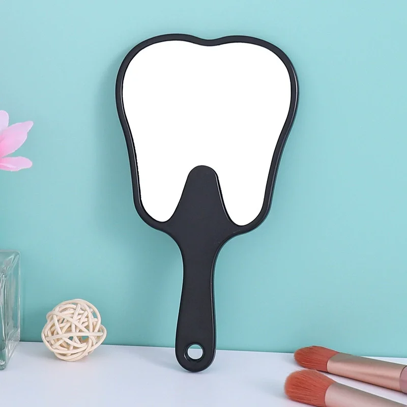 1Pcs Tooth Shaped Handheld Mirror PVC Unbreakable Hand Mirror Dental Mouth Examination Makeup Mirror Dentistry Accessories Gifts