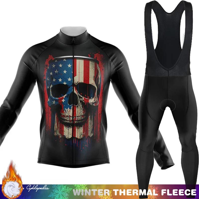 

Cycling Fleece Jersey Skull Mens Clothes Winter Road Bicycle Thermal Men's Shirt Bike Man Set Jumper Outfit 2025 Bib Sportswear