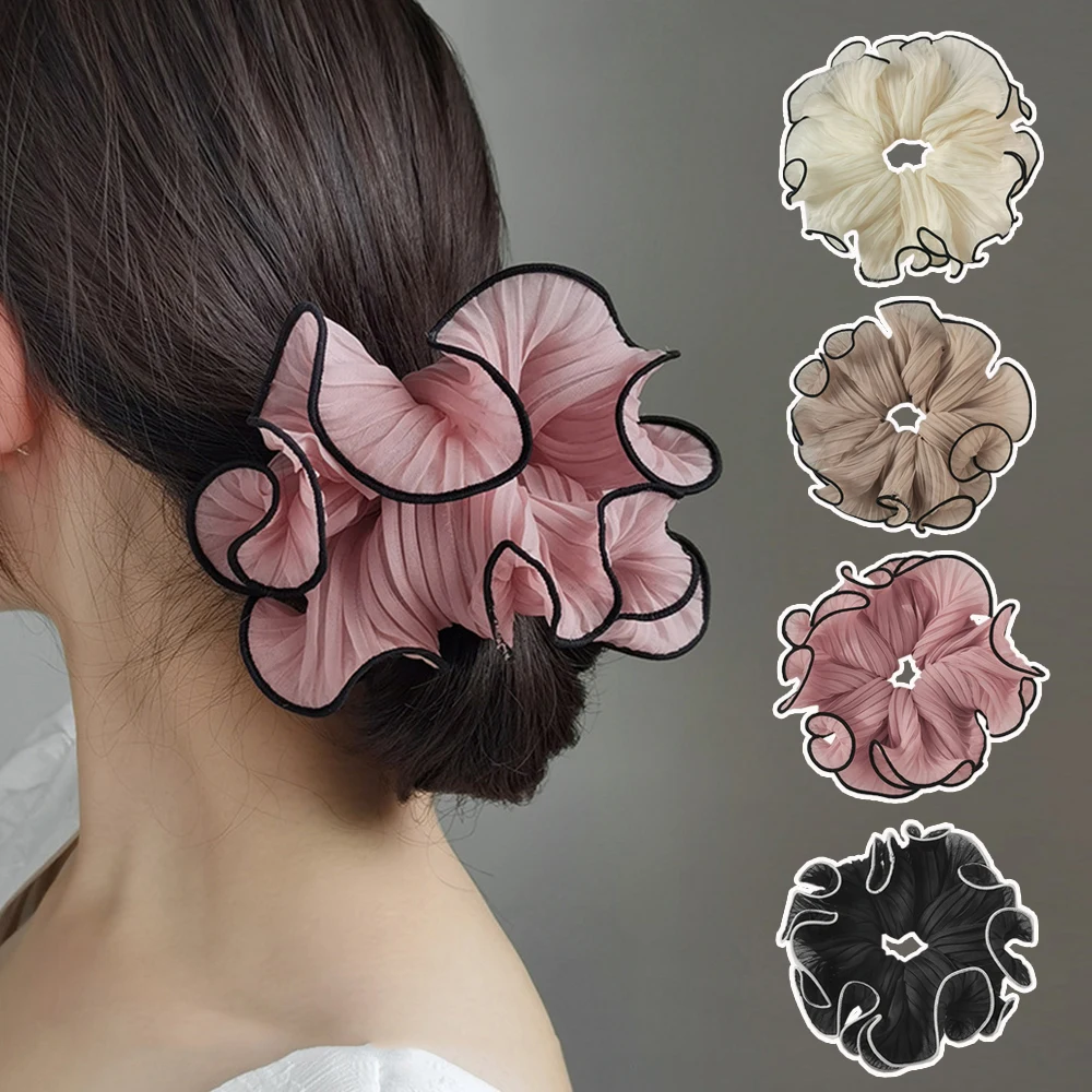 

Korean Retro Wrinkle Chiffon Scrunchies For Women Girls Sweet Temperament Fashion Exaggerated Hair Band Girls Hair Accessories