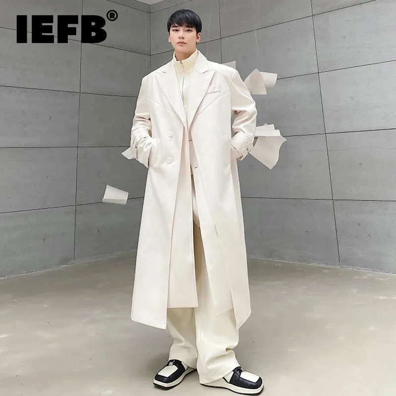 

IEFB Fashion Men's Woolen Overcoats Casual Double-layer Shoulder Paded Overknee Loose Solid Color Male Windbreakers Chic 9C8075