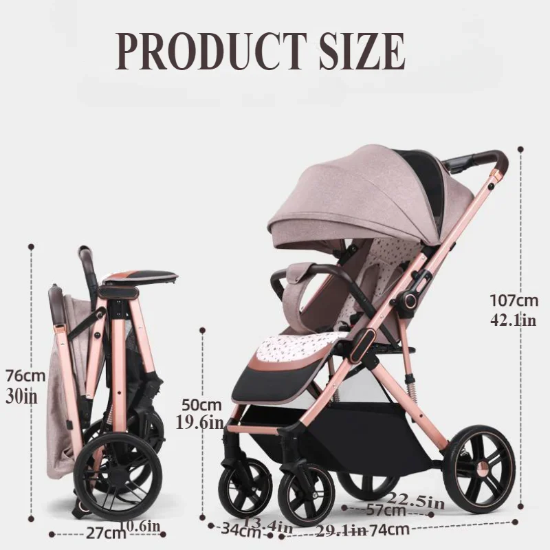 Foldable Baby Stroller Sit & Lying Two-way Baby Strolling Cart with Large Rear Wheel Breathable Zipper Mesh Window for Infant