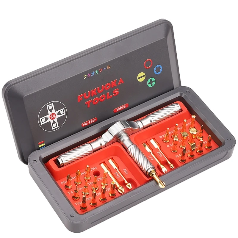 30 in 1 Screwdriver Set Multi Bit Screwdriver Set with T Handle Storage Case Suitable for Furniture Computer