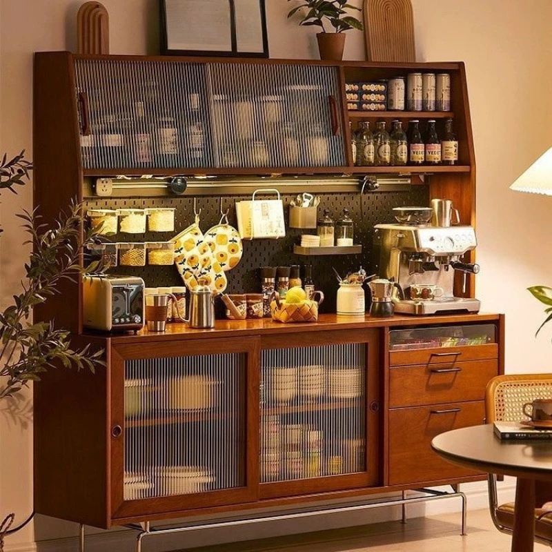 

Solid wood dining side vintage combination high cabinet perforated board Nordic white oak wine cabinet wall against wall