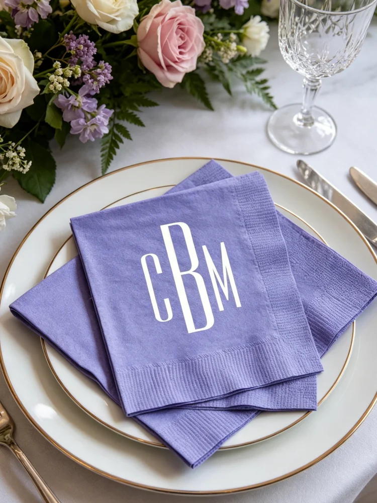Personalized Modern Monogram Napkins Multi Size Cocktail Beverage Disposable Paper Towels For Wedding Bridal Shower