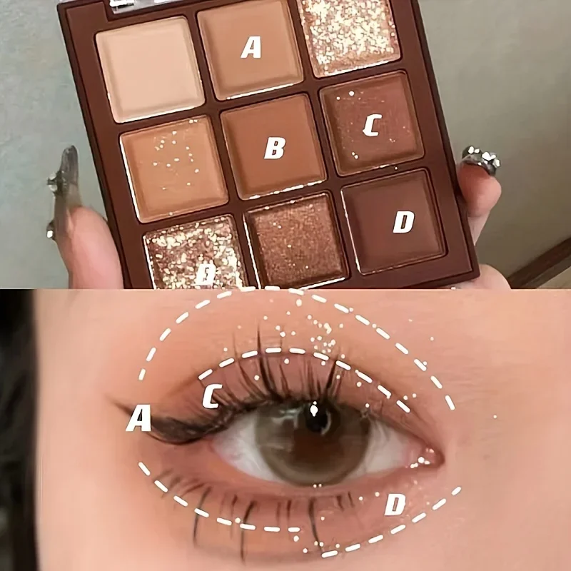 Chocolate Eyeshadow Palette 9 Colors Pearlescent Matte Glitter/Shimmer Comprehensive Eye Makeup for Creating Various Eye Looks image 4