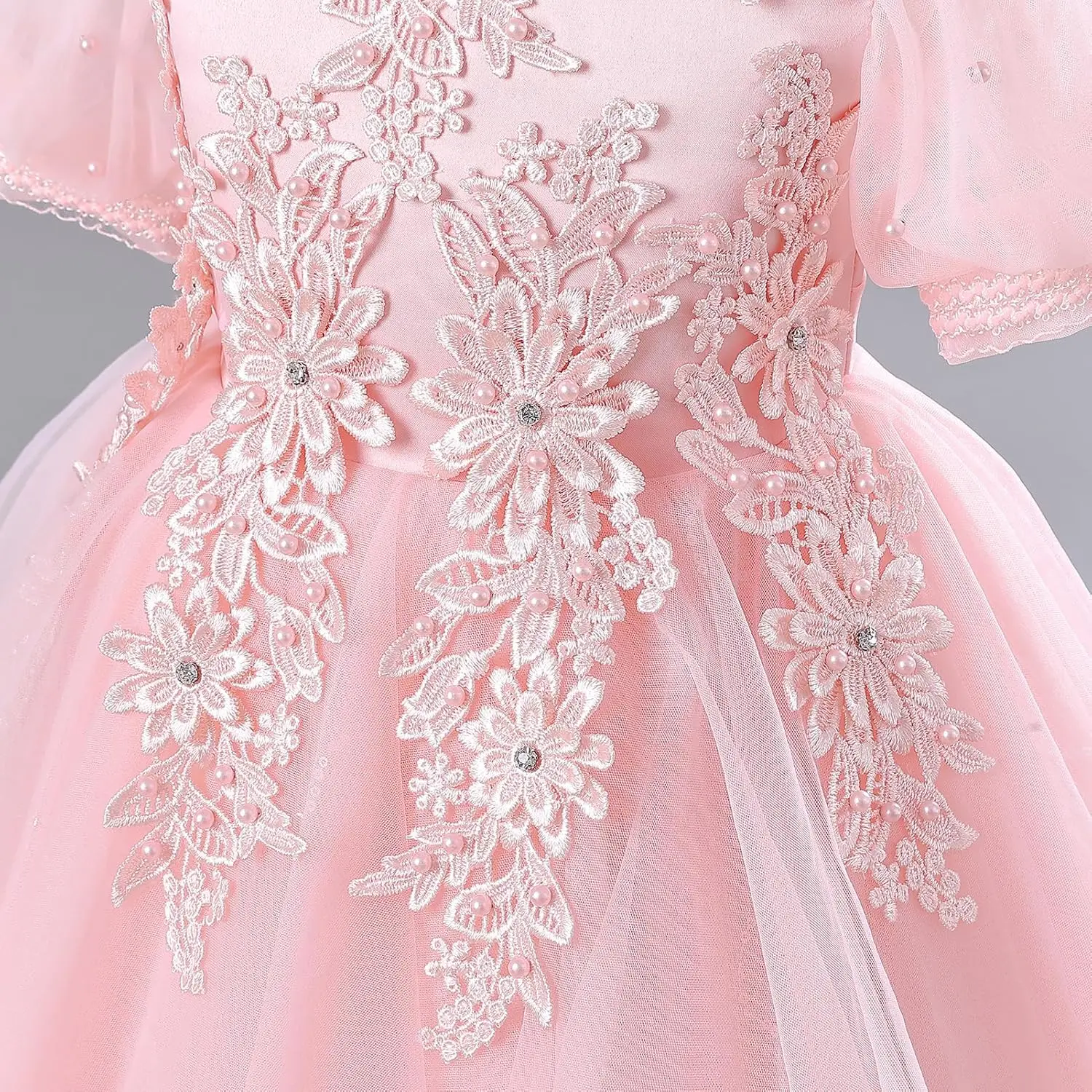 زهرة فتاة الترتر ملصق فستان الأطفال الزفاف وصيفة الشرف ، الأميرة حفلة عيد ميلاد الكرة الشيفون ثوب مسائي بالتواصل اللباس