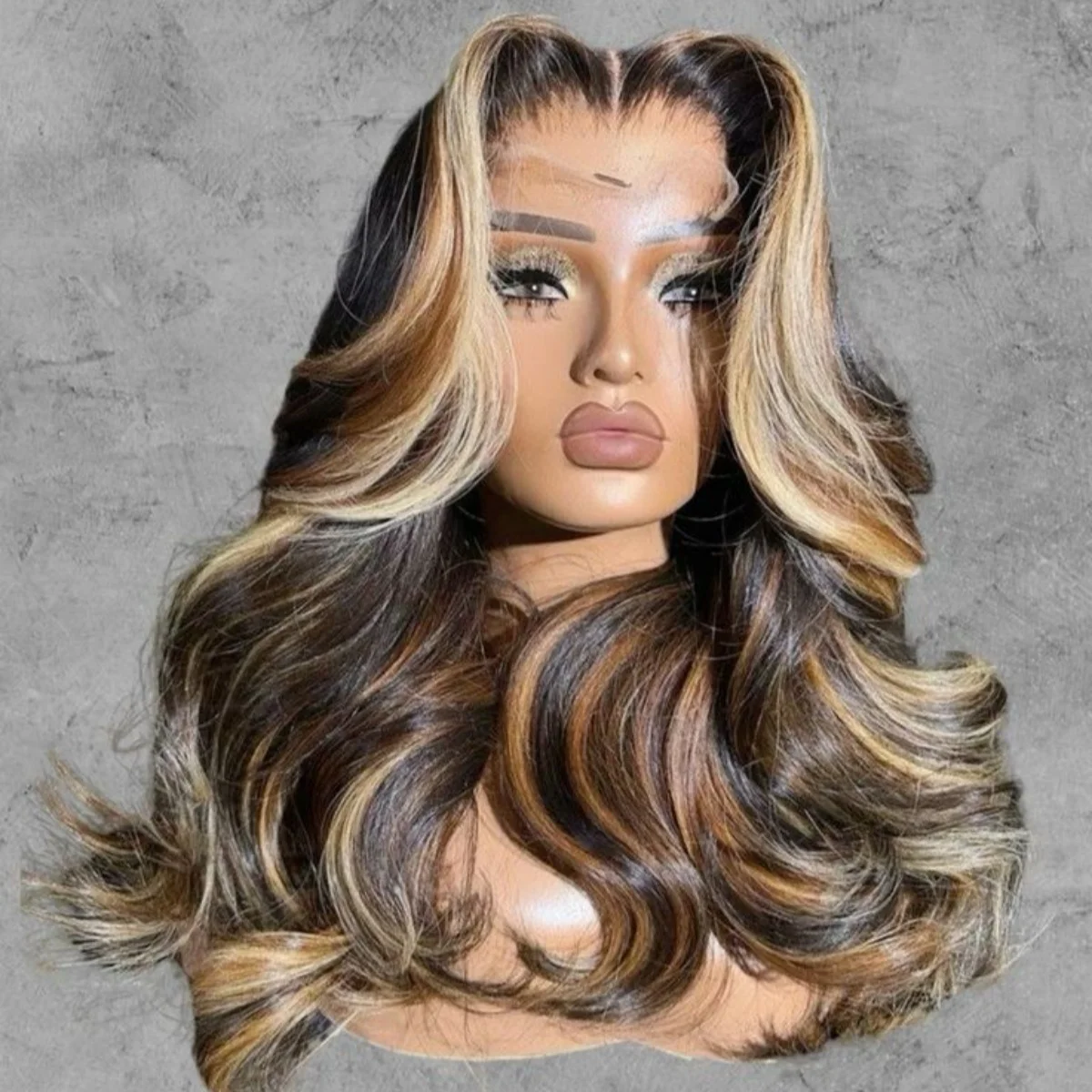 

34 Inch Honey Blonde HD Lace Frontal Wigs Pre Plucked Highlight Body Wave P4/27 13x4 HD Transparent Lace Frontal Human Hair Wigs