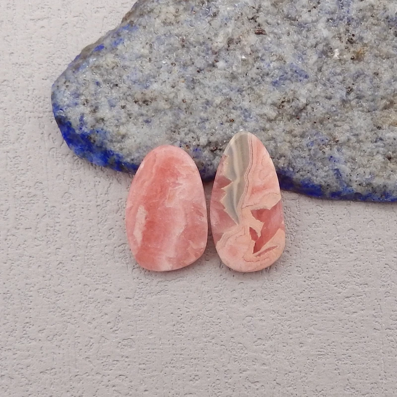 2Pcs Natural Stone Argentina Rhodochrosite Cabochons,Pink Cabochons For Pendants Making DIY Jewelry Finding 23x12x4mm 5g