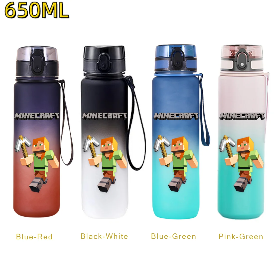 650ML Minecraft Sporttrinkflasche Auslaufsichere Plastikflasche Fitness Outdoor Shaker Trinkflasche Reise Büro Krug Geburtstagsgeschenke