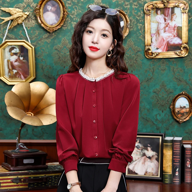 Vintage frauen Hemd Feste Beiläufige Chiffon Hemd Mode Lose Frühjahr/Sommer Koreanische Kleidung Langarm Spitze Frauen Top