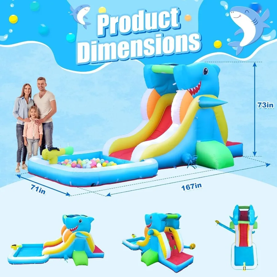 Opblaasbaar waterglijbaan springhuis voor achtertuin peuter opblaasbaar uitsmijter met luchtblazer splash zone klimmuur waterkanon