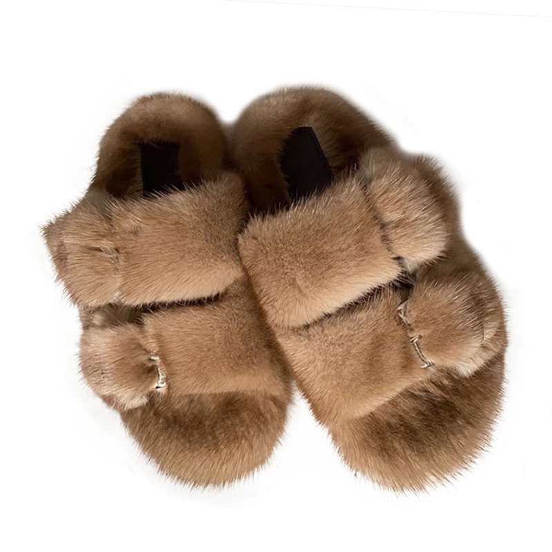 2024 Women's Fur Slippers 100% Real Mink Fur Slippers European Station Ladies Fur Slides Flat Heel Fashion Luxury Mink Slippers