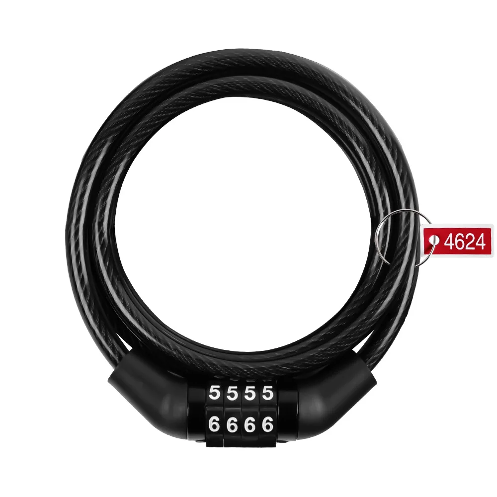 

High Security 4 Digit Combination Bike Cable Lock Long Anti Scratch Cut Resistant Durable Steel Chain Lock for Outdoor Cycling