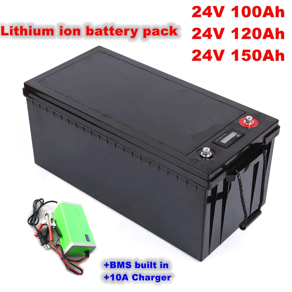 

24V 100ah battery pack 24V 100AH 120Ah 150Ah waterproof lithium battery pack for inverter,solar system,boat motor +10A charger