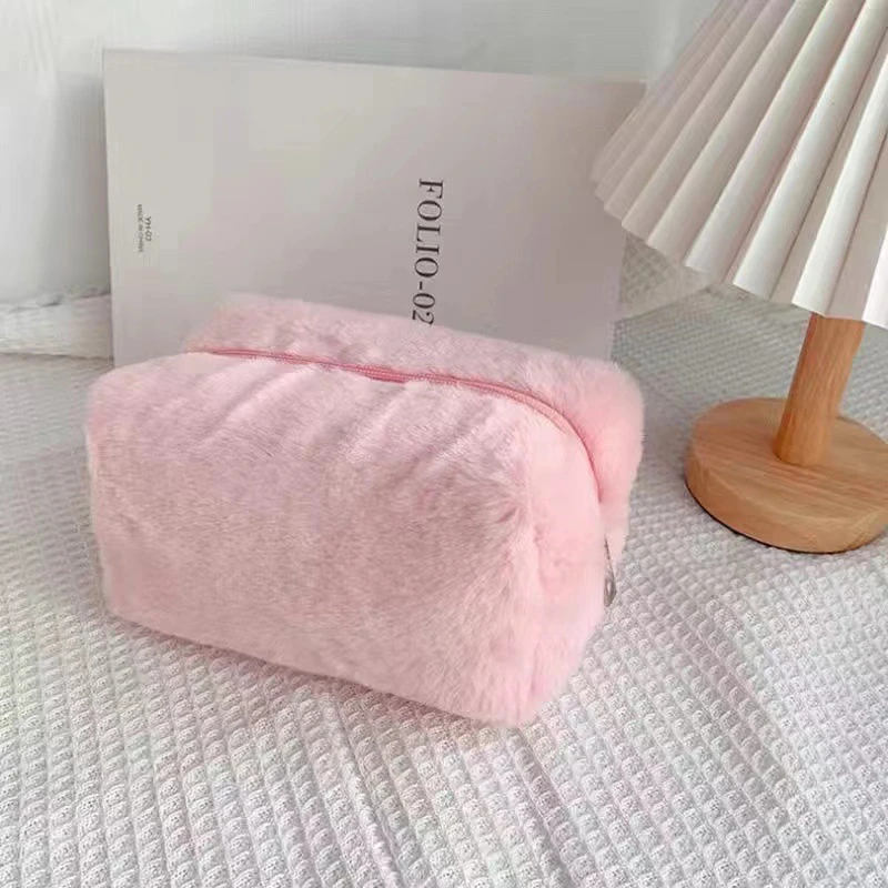 Cute Large Capacity Makeup Bag Portable Personalized Hand-held Plush Storage Bag Sweet Soft Girl Pencil Case