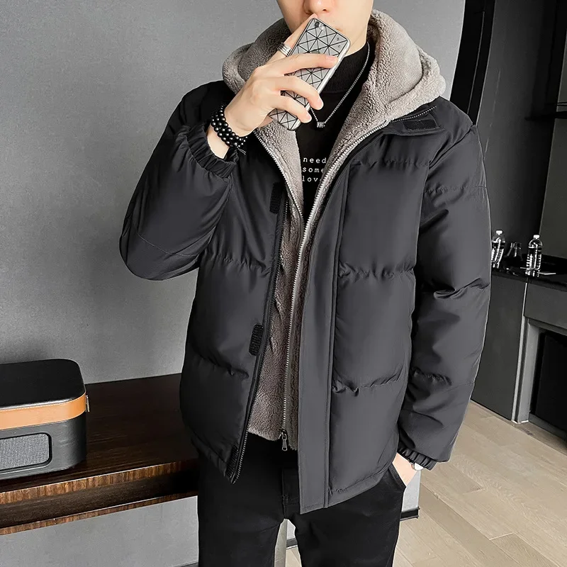Men's Color-coded Casual Trendy Loose Plus Size Zipper Polar Fleece Parkas New Fashion Winter Simple Basic Male Clothes Coats