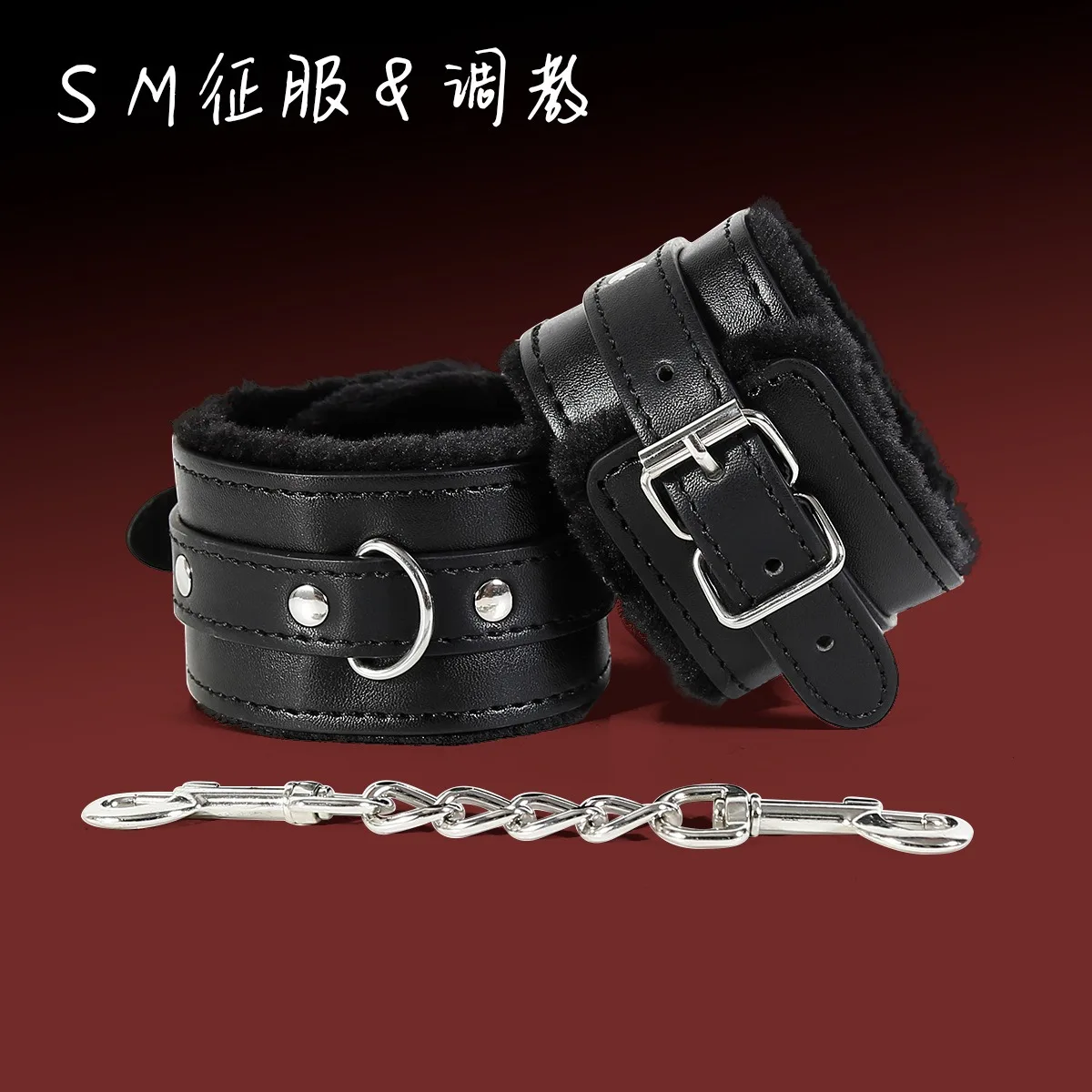 Fun adult products plush black handcuffs red pink leather adult products iron chain binding hands