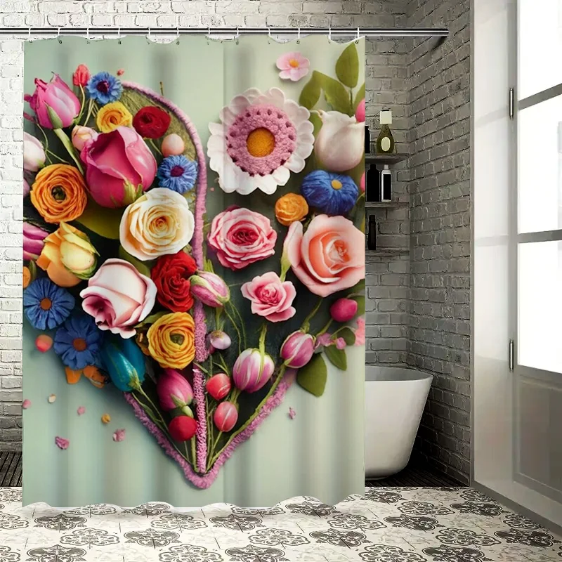 Floral Heart Art Shower Curtain - Modern Waterproof Design for Stylish, Unique & Cozy Bathroom Decor Featuring Warm Vibes