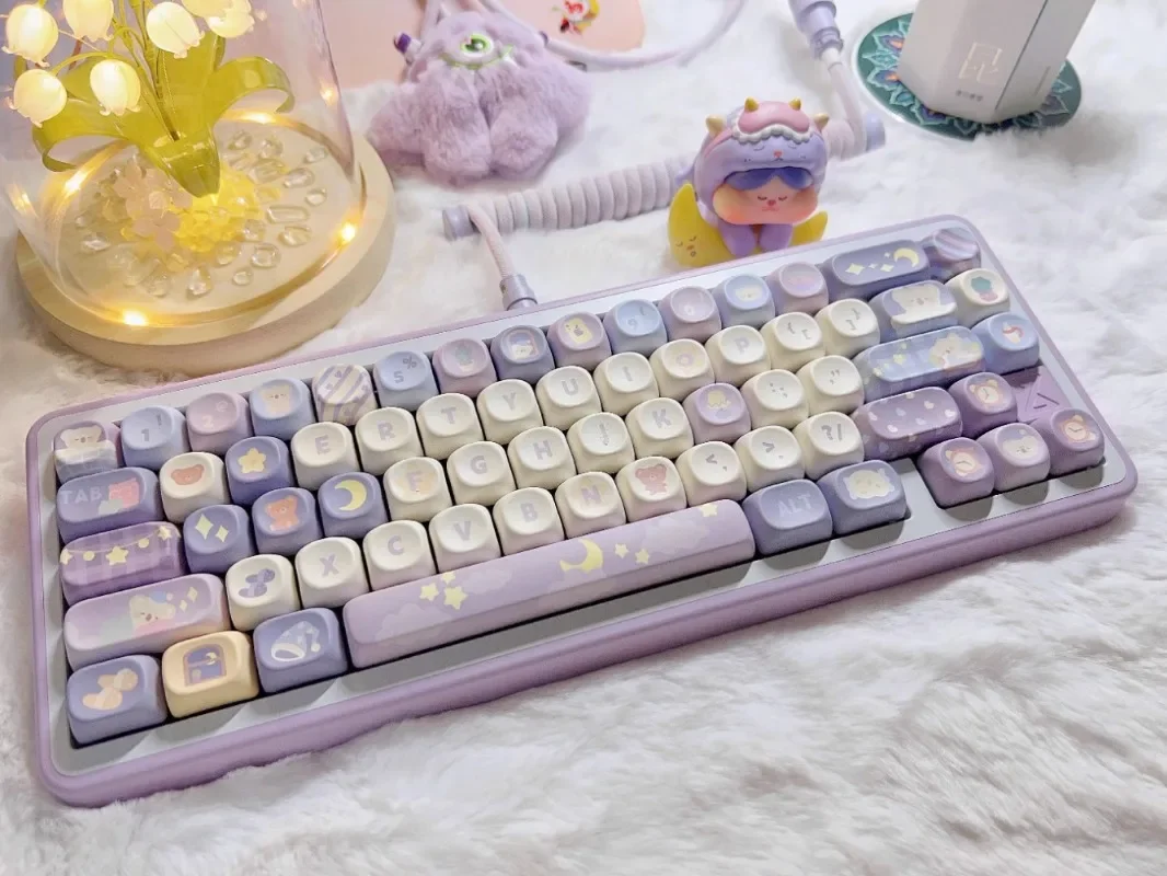 Purple Bear Keycap Set  Cute PBT 140keys MOA Profile Gaming Art Custom Personalized Keycaps for Mechanical Keyboard Girl Gifts