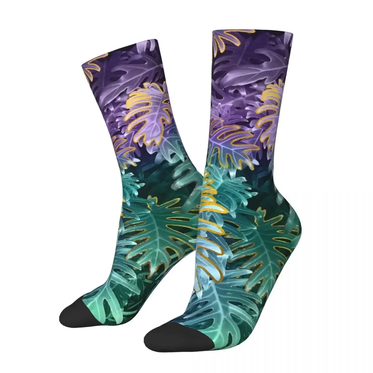 Vintage Beautiful Tropical Leaf Pattern Men's compression Socks Unisex Harajuku Seamless Printed Novelty Crew Sock