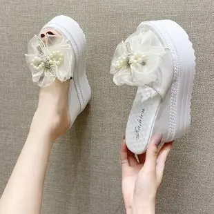 

Thick-soled Wedge Casual Summer Women's Slippers Outdoor Fashion Platform Ladies Slides Anti-slip Sponge Sole Bow Beach Shoes