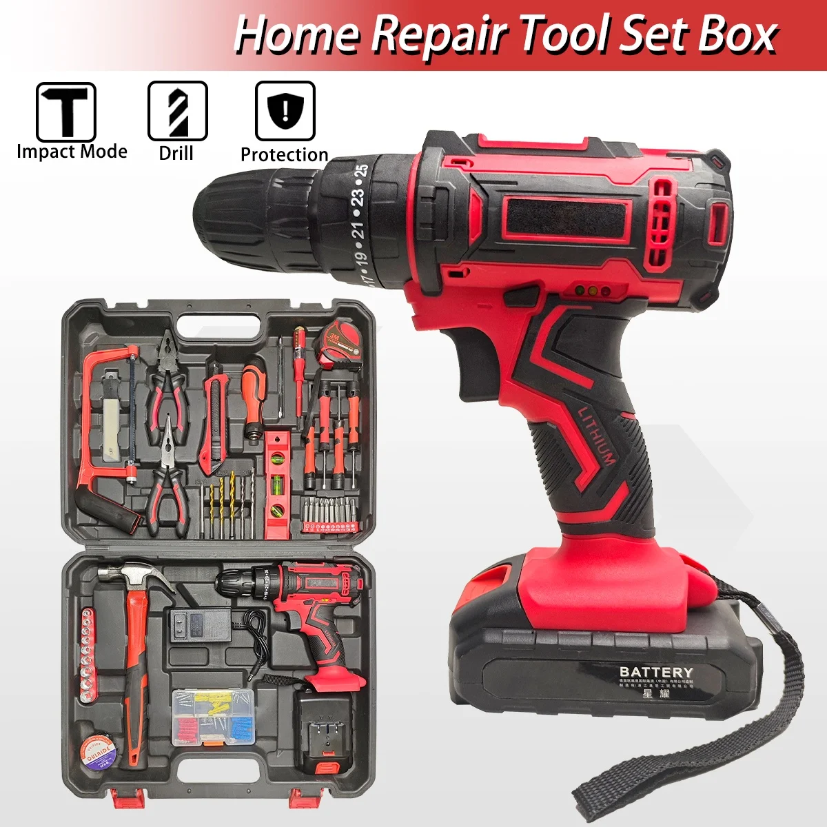

Tool Box Home DIY 20V Cordless Power Drill Tool Box with Battery Electric Drill Driver