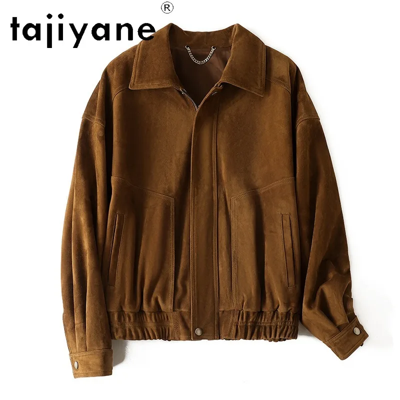 TAJIYANE Top Layer Goatskin Suede Outerwear Genuine Leather Jacket Women Winter Coats Short Jackets Loose Leather Coat Jaqueta