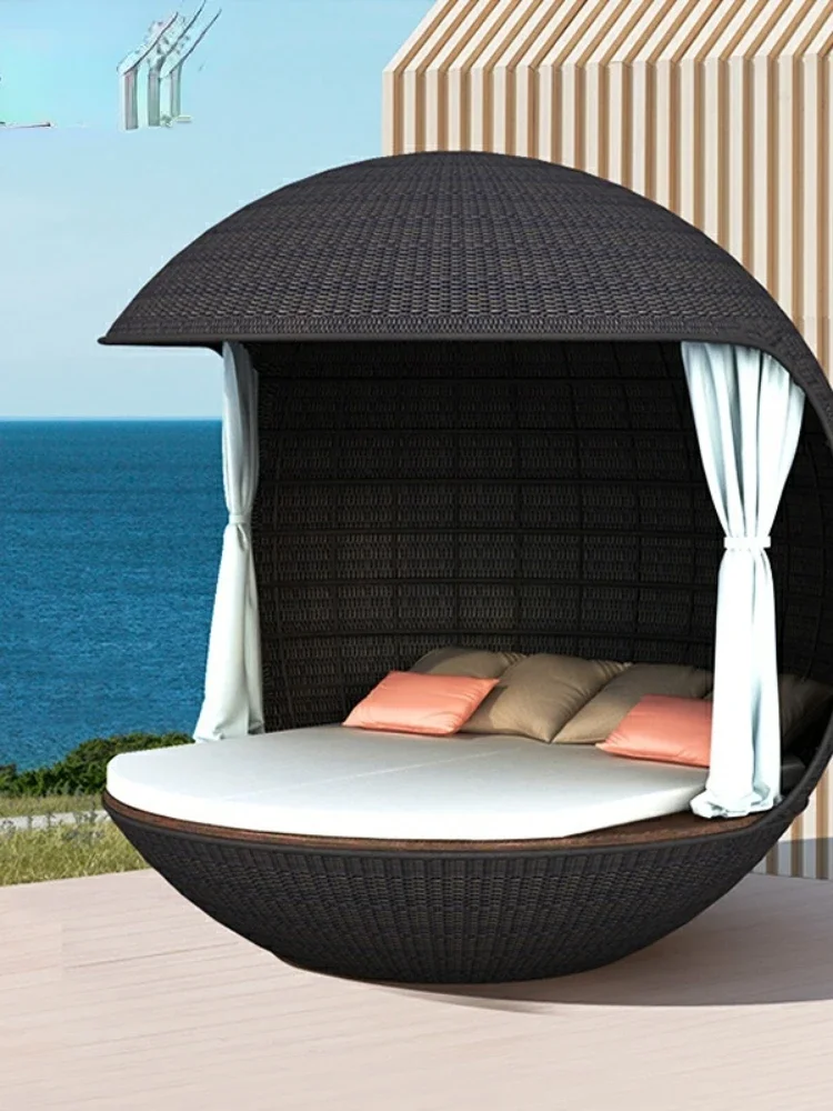 Outdoor Sunshade Sofa Bed Ratten Bed Recliner Courtyard Swimming Pool Beach Lying Bed Rattan Chair Birdcage Chair