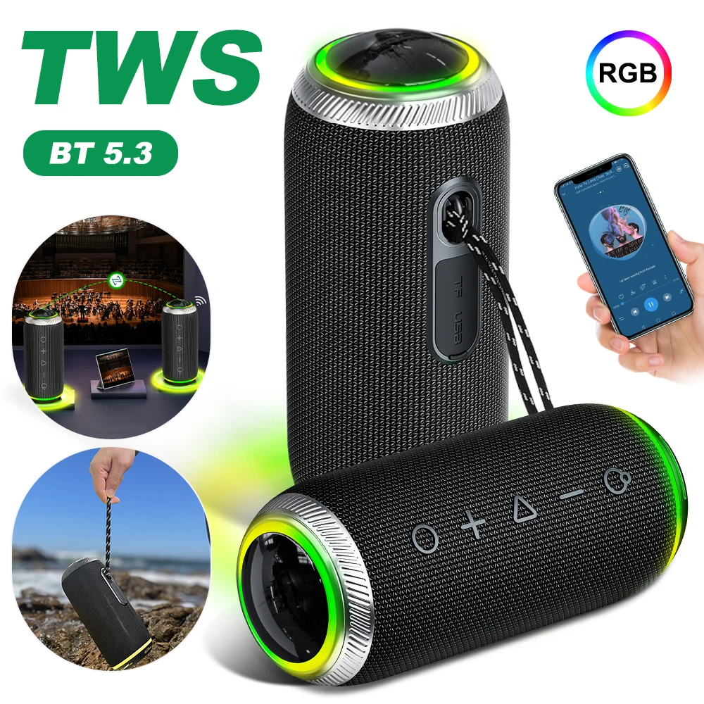 Portable Bluetooth Speakers Wireless Speaker 30W Loud Stereo Sound Deep Bass Bluetooth 5.3 RGB Lights TWS for Home Outdoor Party