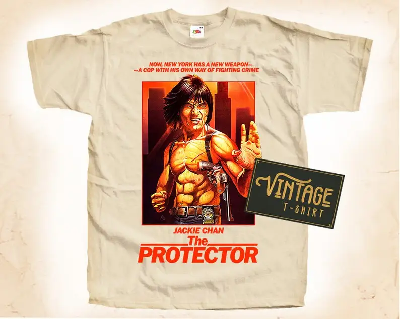 Jackie Chan The Protector T shirt Tee Natural Vintage Cotton Movie Poster Beige All Sizes