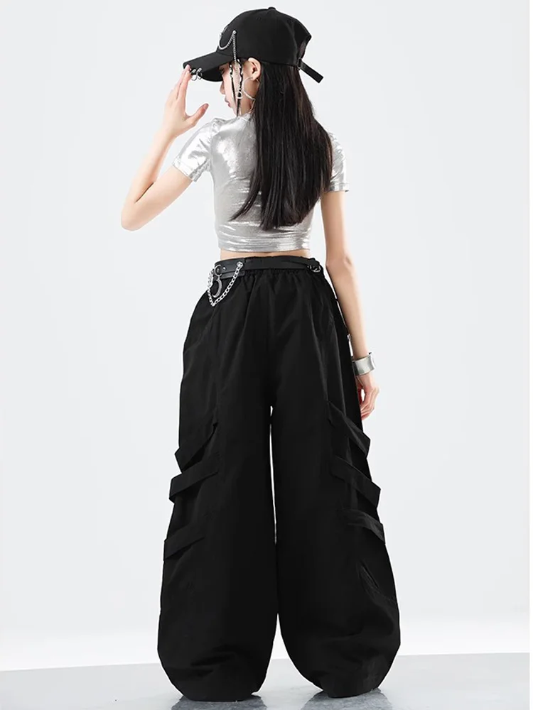 Hip Hop Mädchen Silber Kurzen Ärmeln Weste Lose Graffiti Hosen K-pop Kostüm Kind Streetwear Kinder Jazz Street Dance Kleidung set
