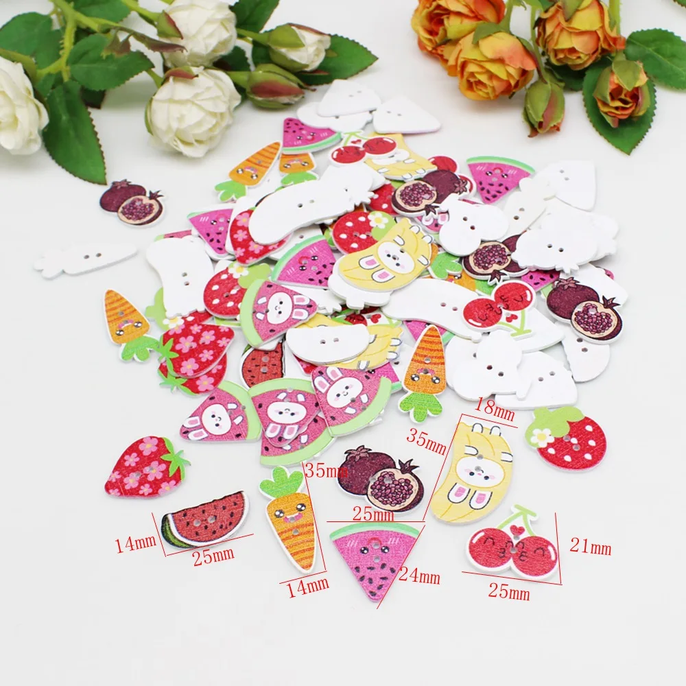 50PCS /lot Cartoon fruit Buttons Handmade Scrapbooking Sewing Craft Accessories 2 Holes Decorative Wooden Buttons