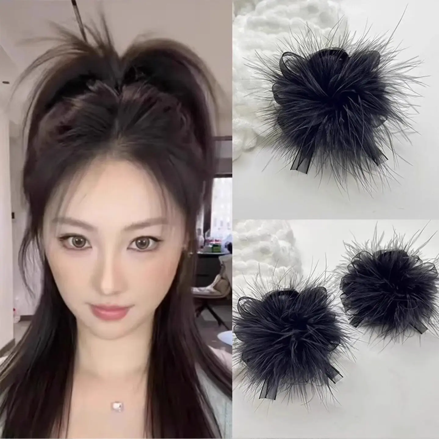 Black Feather Hair Claw Clips Women Girls Simple Elegant Ponytail Clip Solid Color Winter Decorative for Girls Hair Accessories