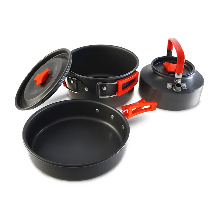 Outdoor Cooking Pot Portable Camping Cookware Chaos Kit 3 in 1 Camping Cooking Kit Aluminum Cookware Kit