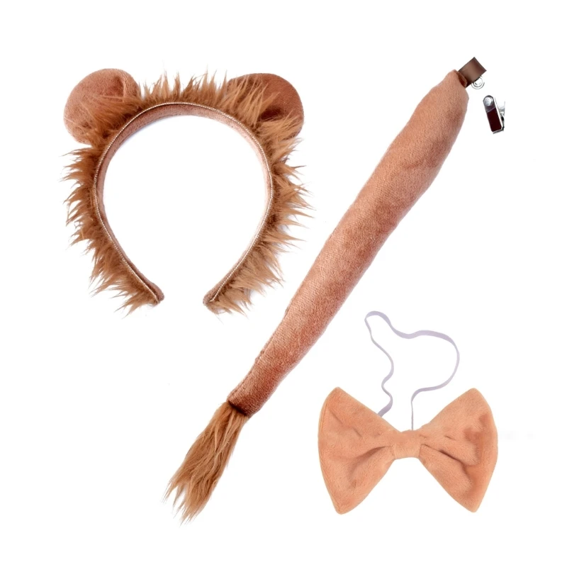 

Y166 3 шт./компл., обруч для волос с мультяшными львиными ушками, хвост, галстук-бабочка, плюшевые вечерние головные уборы для с