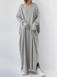 Turchia Eid solido abito Hijab musulmano donna Dubai arabo A-line scollo a V abiti Abaya marocchino caftano abito caftano abbigliamento islamico