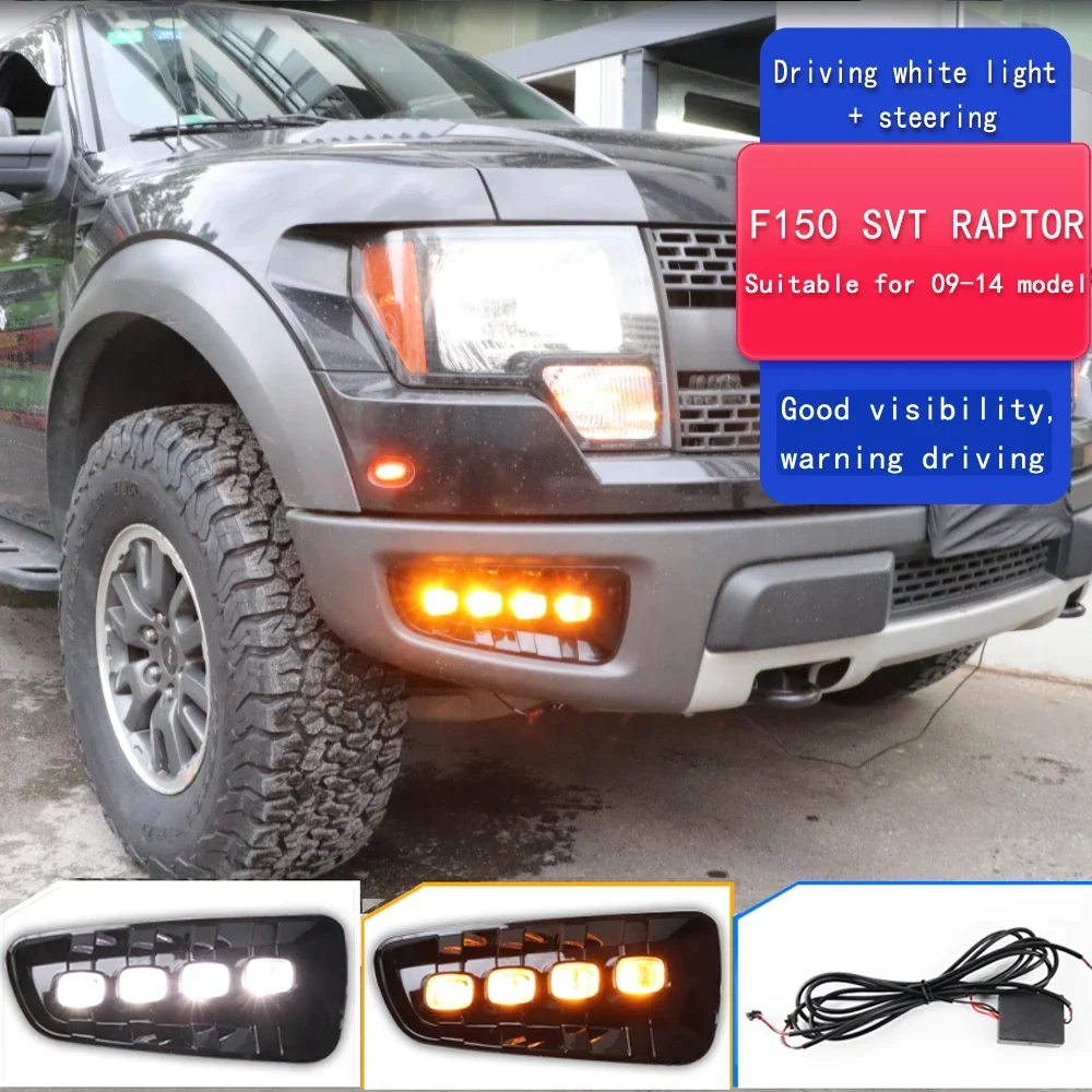 2 sztuki świateł do jazdy dziennej LED DRL do Forda Raptor SVT F150 2009 2010 2011 2012 2013 2014 z kierunkowskazem Żółte światło przeciwmgielne