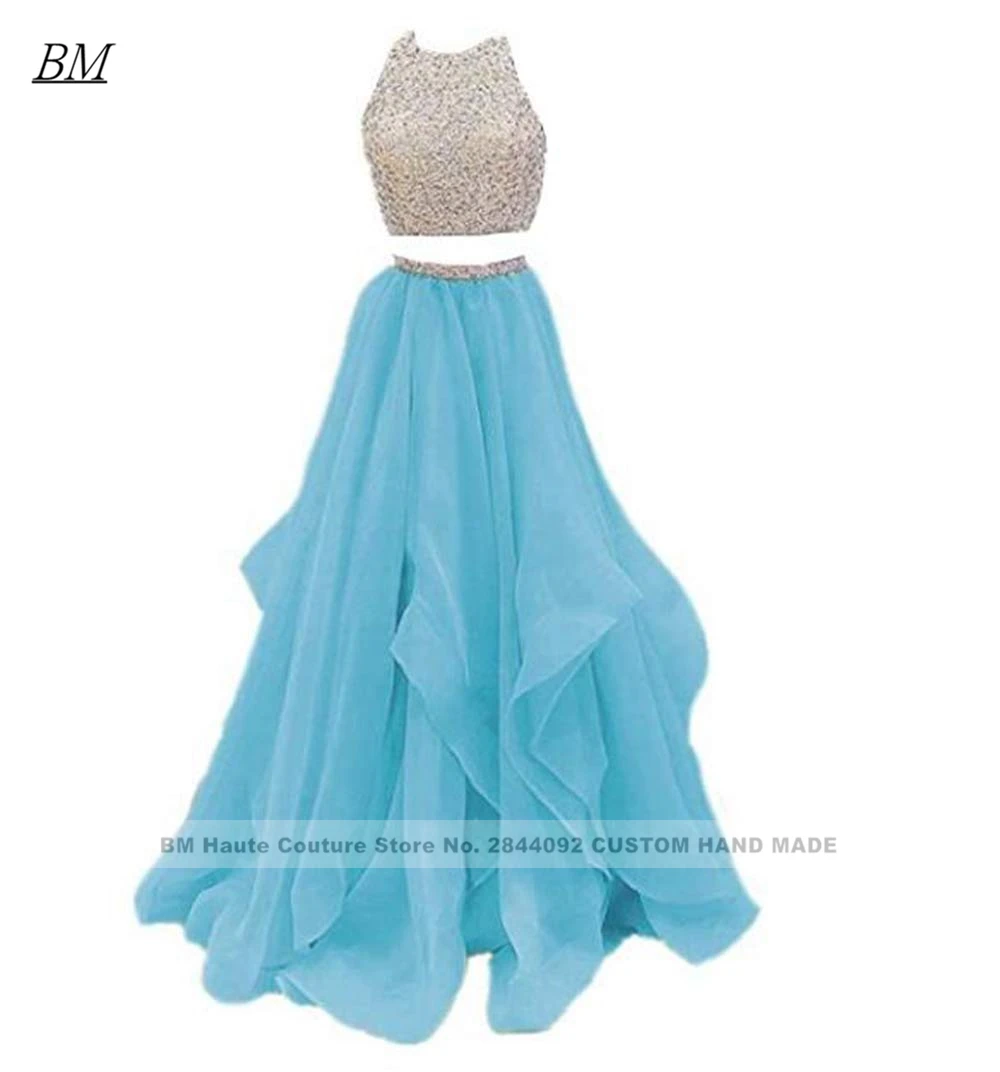 Robe De soirée pas cher Appliques élégant perlé 2 pièces robes De bal perlée longue couches formelle soirée demoiselle d'honneur Robe De soirée