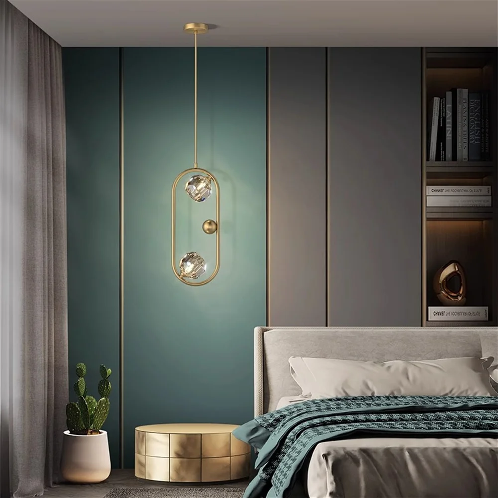 Nordic Luxury Crystal Copper Oval Led Pendant Lights Dining Room Kitchen Loft Decor Hanging Lamp