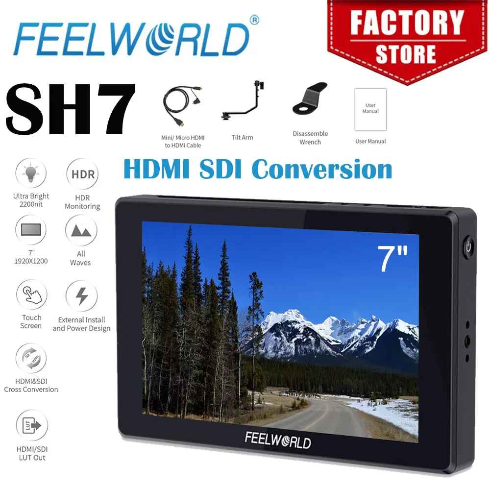 FEELWORLD SH7 7inch Monitor SDI/HDMI-compatible Input/Output Cross Conversion Monitor 1920x1200 Resolution Ultra Bright 2200nit