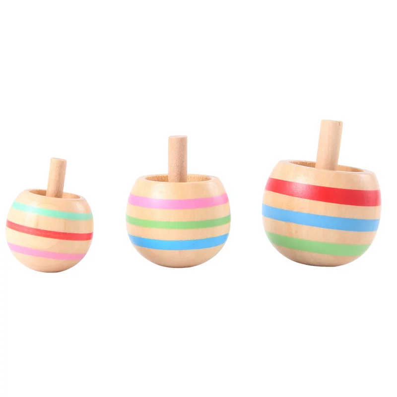 WOWFU-15Pcs Wooden Colorful Spinning Top Kids 3 Sizes For Children Above 3 Years Old