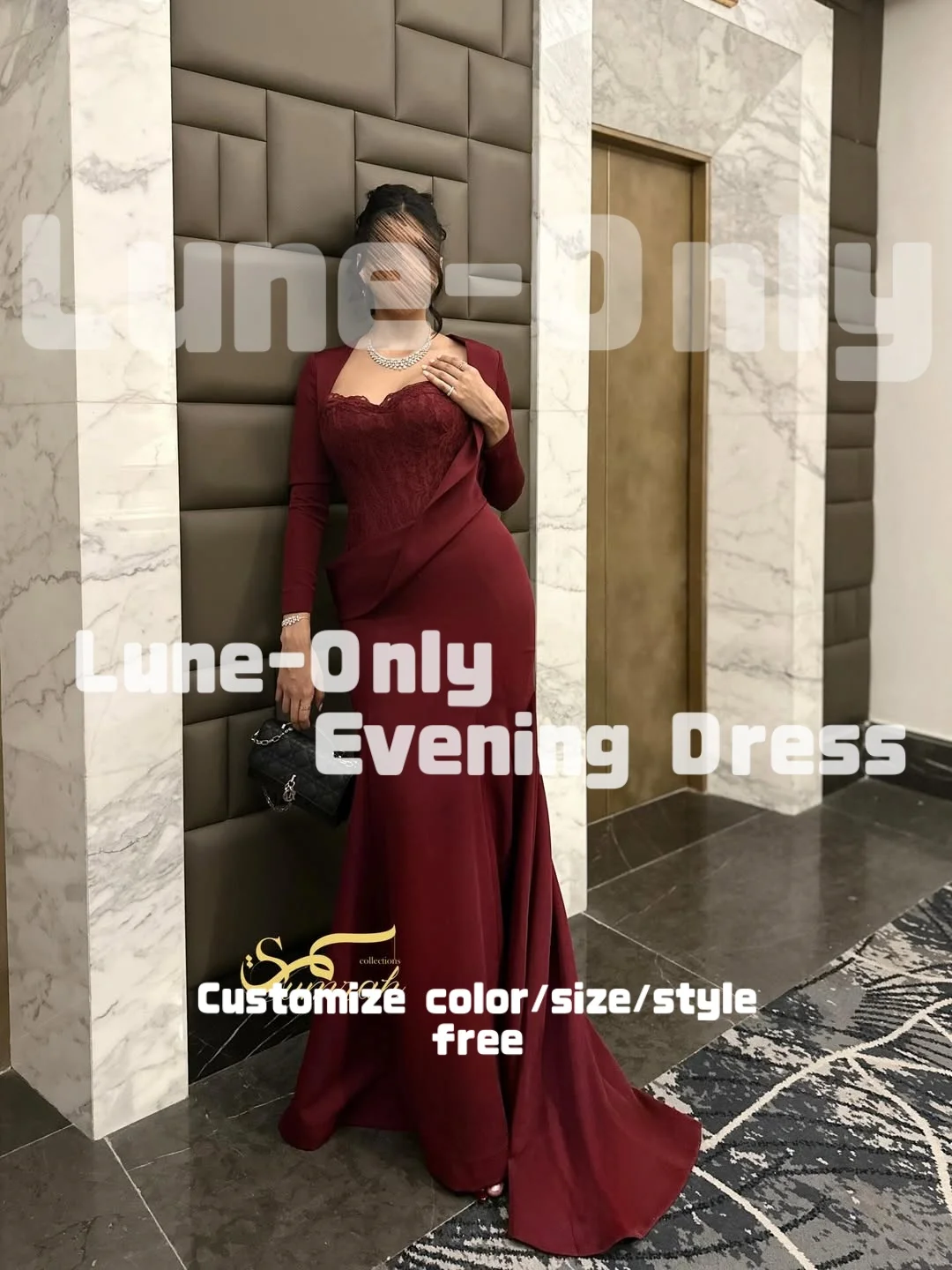 カスタマイズされたバーガンディレースマーメイド長袖イブニングドレス恋人ネックバックレスエレガントパーティードレスウエディングフォーマルドレス