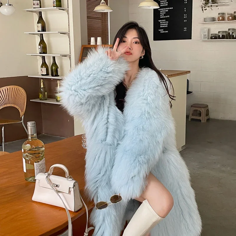 Fur coat autumn winter New Korean elegant luxury imitation Fox Mao fur jacket women warm padded long wool overcoat tops clothes